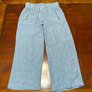 Athleta Sz 14 100% Linen Chambray Wide Leg Drawstring and Elastic Waist Pants